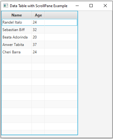 JavaFx: JavaFX Scrollable data table example