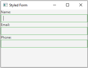JavaFx: Creating a JavaFX form with styled text fields.