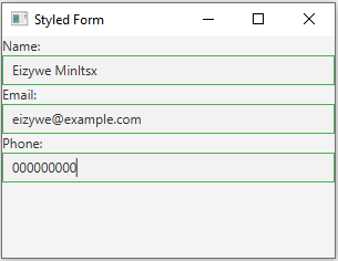 JavaFx: Creating a JavaFX form with styled text fields.