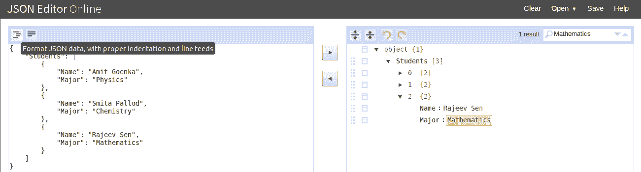 josn online editor format