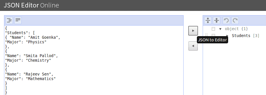 josn online editor JSON to Editor