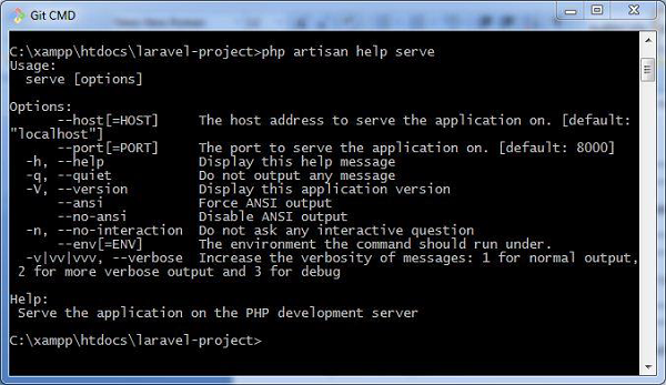 Laravel Artisan Help Command Output