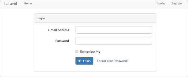 As a result, the scaffold application generated creates the login page and the registration page for performing authentication. They are as shown below