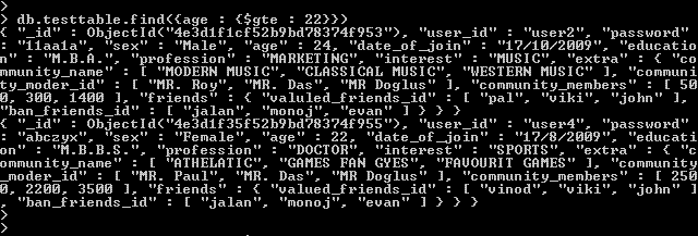 MongoDB greater than equal to