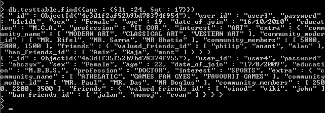 MongoDB greater than and less than operator