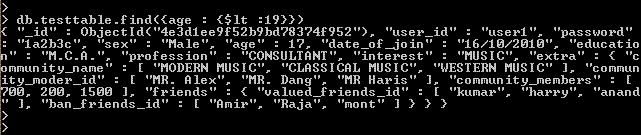 MongoDB less than operator