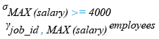 Relational Algebra Expression: Aggregate Function: Get the job ID and maximum salary greater than or equal to $4000.