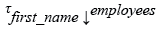 Relational Algebra Expression: Basic SELECT statement: Get all  details of all employees according to  first name in  descending.