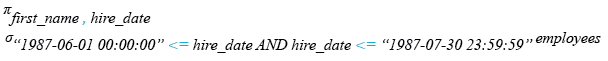 Relational Algebra Expression: MySQL Date-Time: Query to get first name, hire date and experience of the employees.