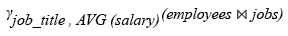 Relational Algebra Expression: Join: Display the job title and average salary of employees.