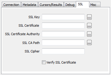 mysql odbc configuration ssl