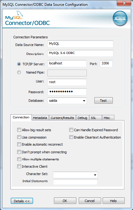 mysql odbc configuration step5