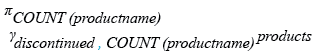 Relational Algebra Expression: MySQL Northwind: Count current and discontinued products.