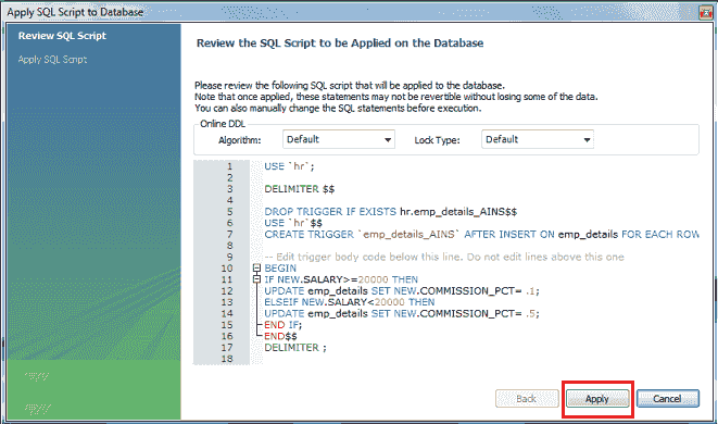 mysql workbench save trigger