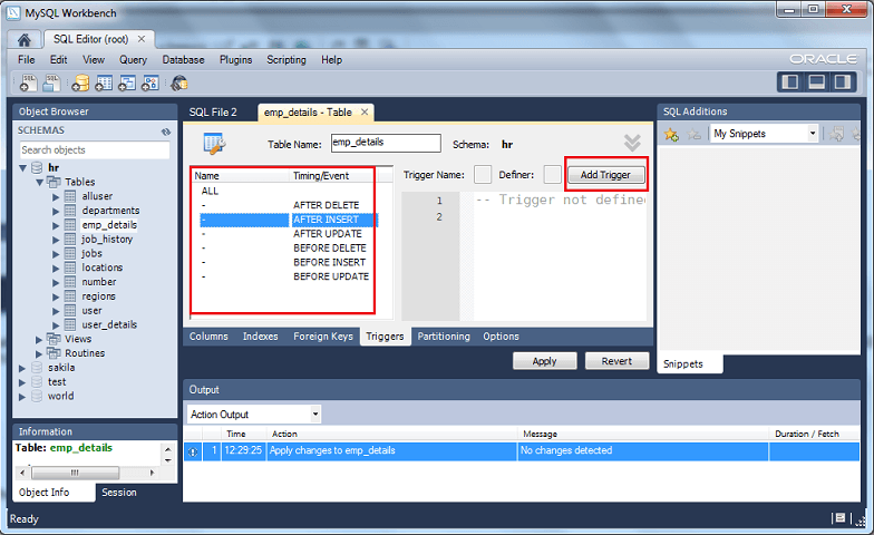 mysql workbench select timing/event