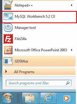 mysql workbench start
