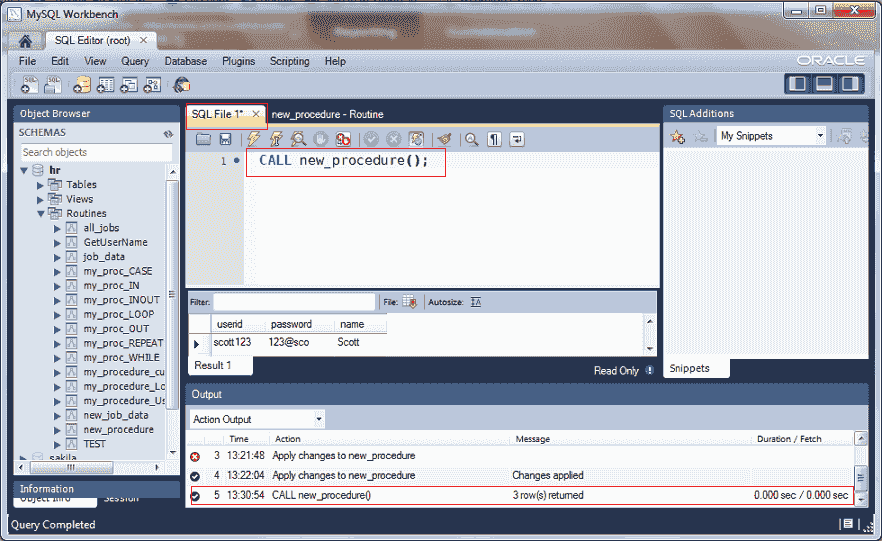 mysql5.6 workbench run procedure