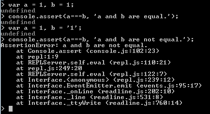 nodejs console assert method