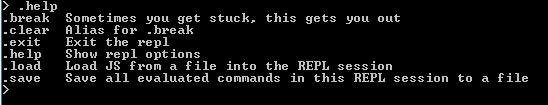 nodejs repl .help command