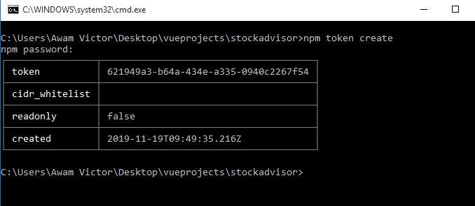 npm Creating a new authentication token