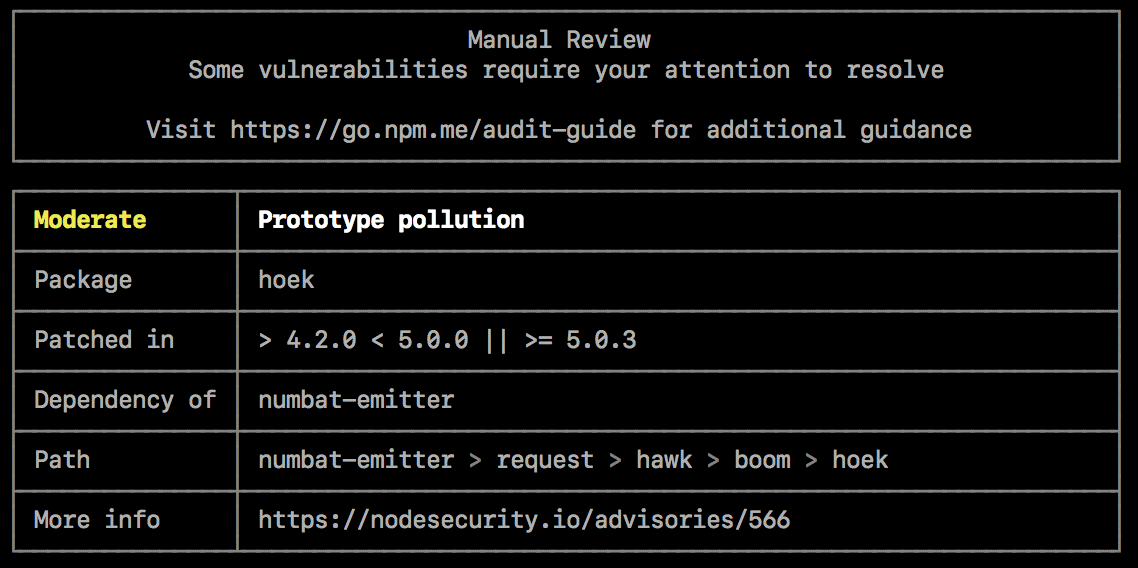 npm Security vulnerabilities found requiring manual review