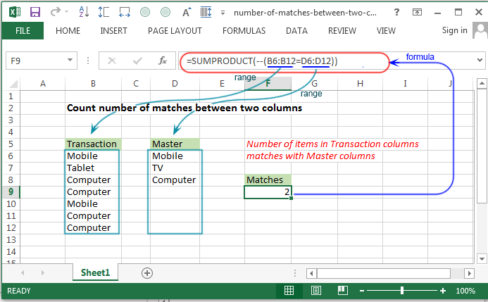 Count number of matches between two columns