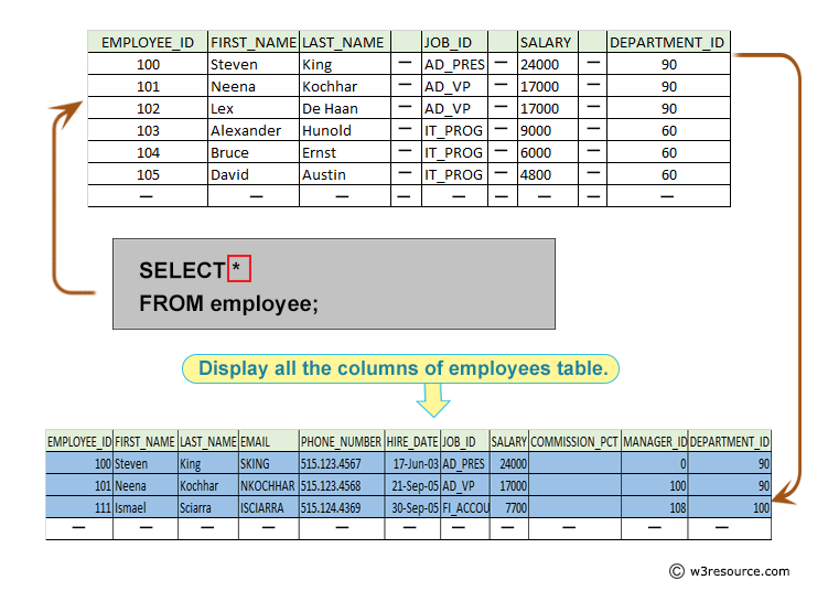 Pictorial: Display all columns of employees table