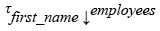 Relational Algebra Expression: Get the details of all employees in descending order by their first name.