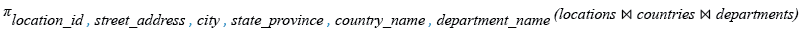 Relational Algebra Expression: Find the addresses of all the departments.