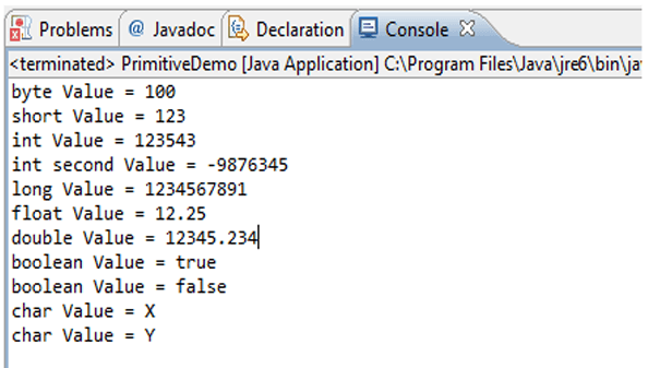 Java Primitive Data Types Chart