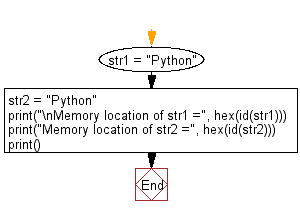 Flowchart: Prove that two string variables of same value point same memory location.