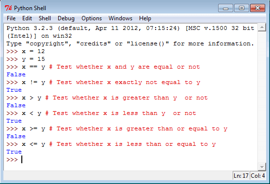 Python comparison operators