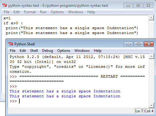 Python single space indentation