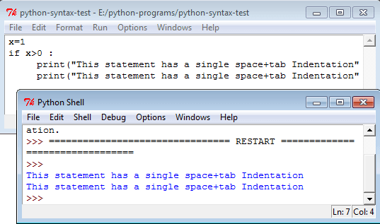 Python single space and -tab indentation