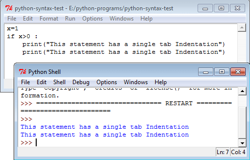 Python single tab indentation example