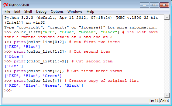 Python list slices example.