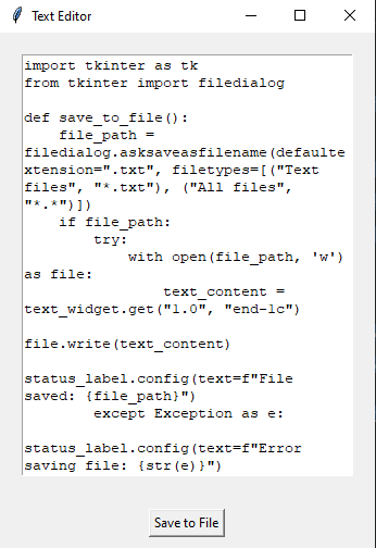 Tkinter: Save text to file. Part-2
