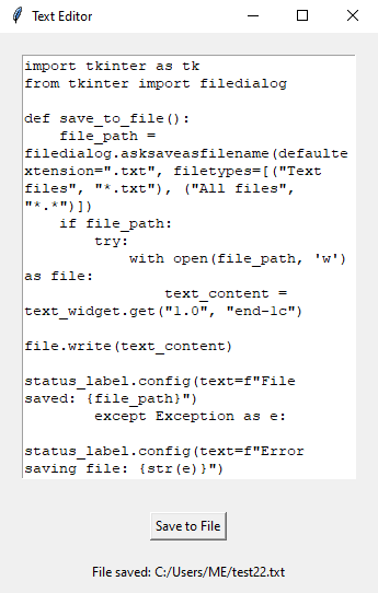 Tkinter: Save text to file. Part-3