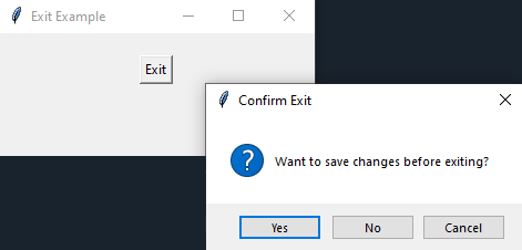 Tkinter: Python Tkinter: Creating an exit confirmation dialog. Part-2