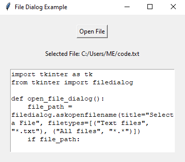 Tkinter: Opening a file dialog for file selection. Part-2