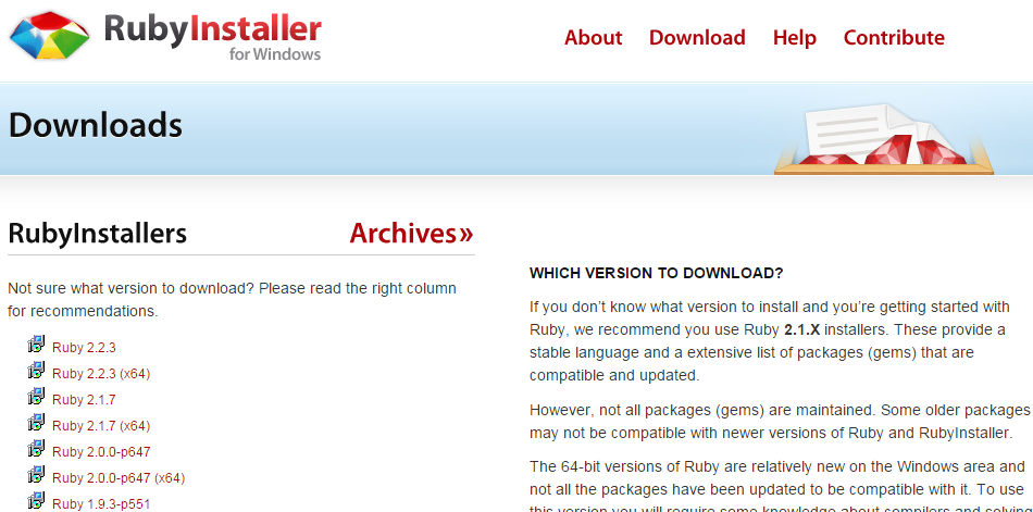 ruby installer download for windows