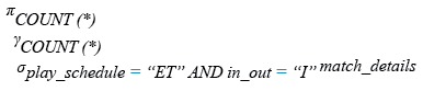 Relational Algebra Expression: Find the total number of players replaced in the extra time of play.