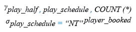 Relational Algebra Expression: Find the number of booking happened in each half of play within normal play schedule.