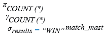 Relational Algebra Expression: Find the number of matches ended with a result.