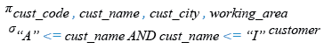 Relational Algebra Expression: SQL Between operator with text value.