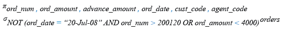 Relational Algebra Expression: SQL Logical AND OR NOT with date value.