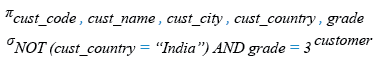 Relational Algebra Expression: SQL Logical NOT AND comparison operator.