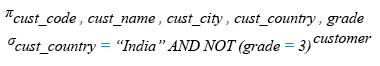 Relational Algebra Expression: SQL Logical NOT AND operator.