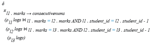 Relational Algebra Expression: Consecutive Numbers.