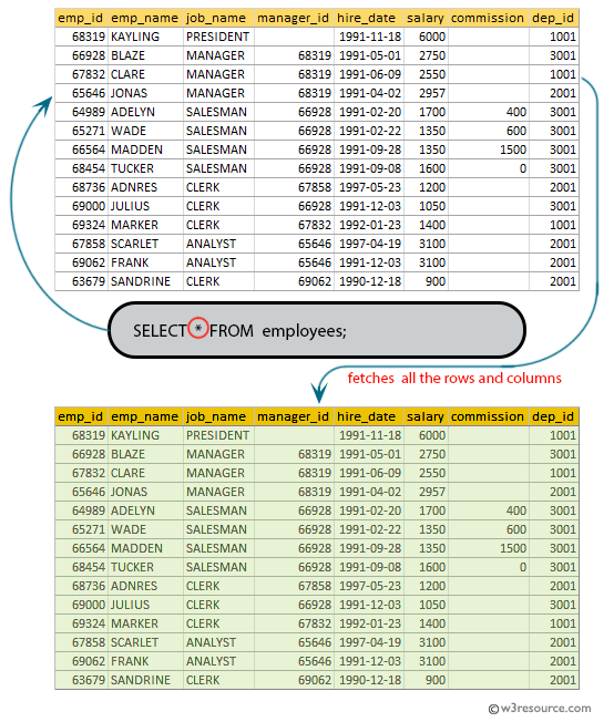 SQL exercises on employee Database: Display all the information of the employees